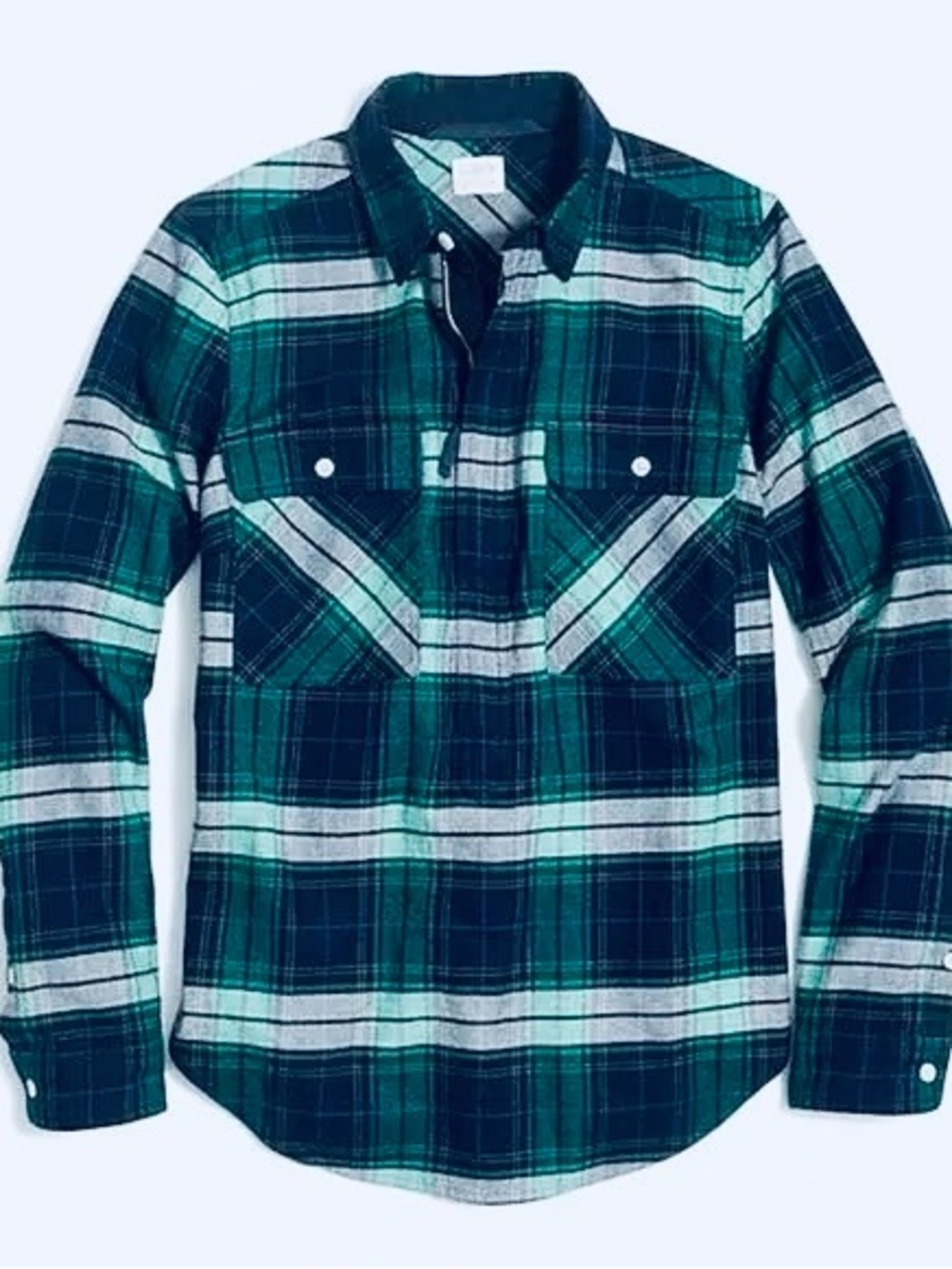 J Crew Blue and Green Plaid Half Zip Flannel Collared Pullover